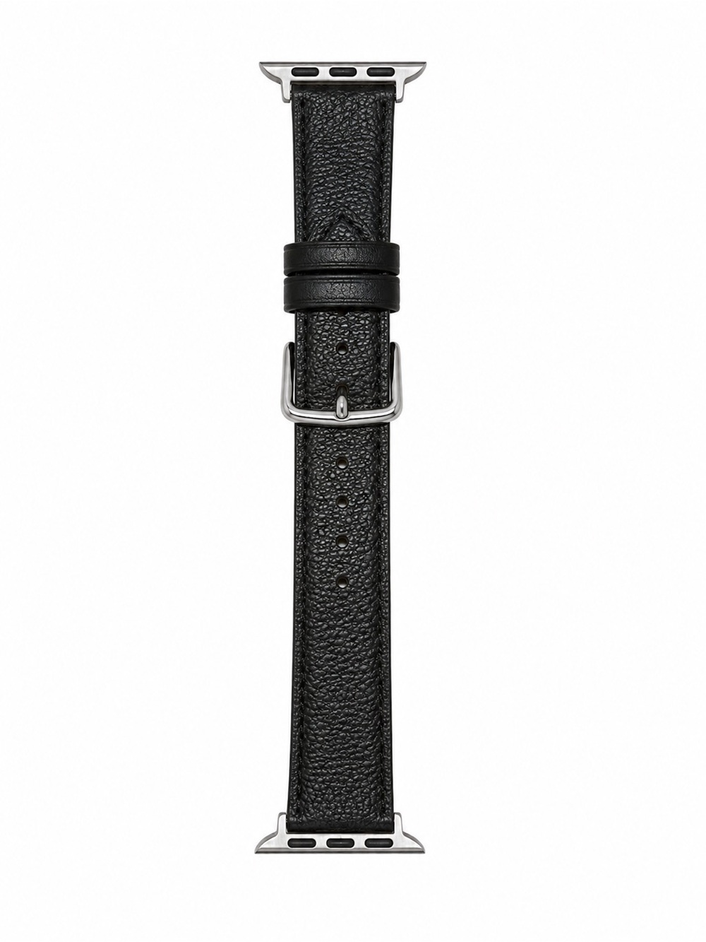 Coach Black Leather Apple Watch Strap with Silver Hardware
